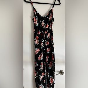 Girl’s Small High Low Black Floral Dress with Spaghetti Straps